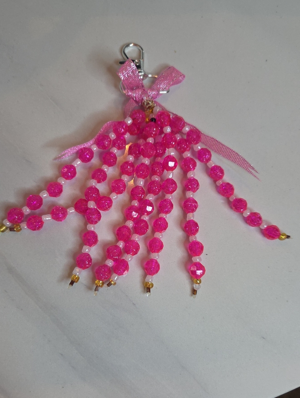 Pink Beaded Tassel Bag Charm